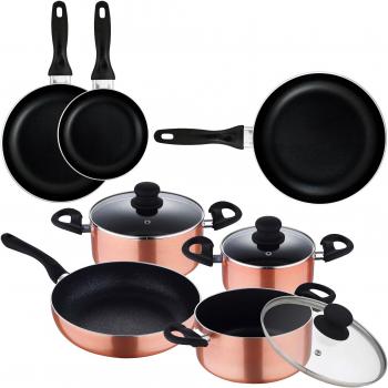 Set de Batería SIP color cobre 7 pcs + Set sartenes Ø16/20/24 cms., aluminio forjado, negro, revestimiento mármol, inducción