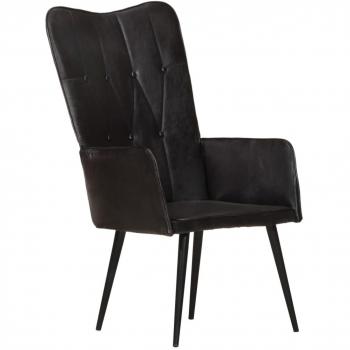 Sillón orejero de cuero auténtico en colores gris, negro, marrón y blanco - Sillón cómodo para dormitorio y sala de estar, ideal para relajarse