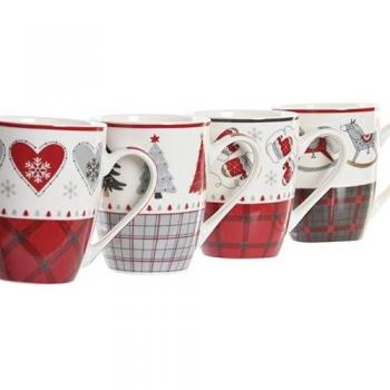 Pack de 4 Tazas Navideñas de Porcelana - Resistente a Microondas y Lavavajillas - Ideal para Café y Leche - Capacidad 350ml