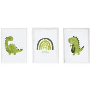 Juego de 3 cuadros infantiles Crochetts Multicolor Madera MDF 33 x 43 x 2 cm Arcoíris Dinosaurio (3 Piezas)