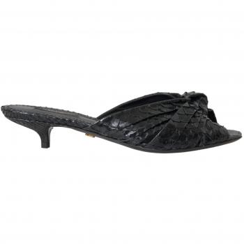 Dolce & Gabbana Black Exotic Leather Heels Slides Shoes - EU40/US9.5, Heeled Mules, female, Size: 10 US, Exotic Leather Heels Sandals with Animal Print