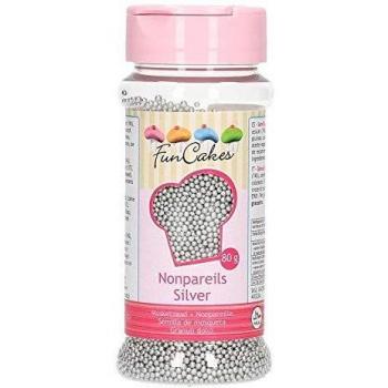 FunCakes Nonpareils Silver: Sprinkles para Tartas, Gran Sabor, Perfecto para Decorar Tartas, Cientos y Miles de Sprinkles. 80 g