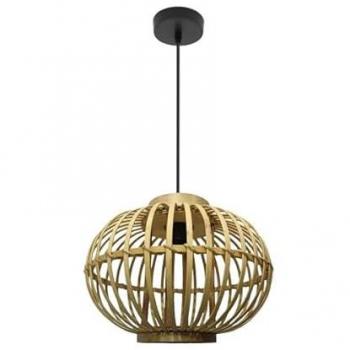 Lámpara de Techo Colgante Regulable Guijo Negra con Bambú Natural 37 cm IP20 E27