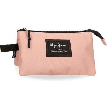 Estuche Pepe Jeans Aris Colorful tres compartimentos rosa nude
