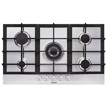 Glem Gas GT955HIX - Encimera de gas 90 cm, acero inoxidable, 5 quemadores (4 estándar + 1 triple corona)