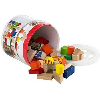 Piezas madera construcción niños, Bloques construcción madera, 50 piezas madera, madera 100% sostenible y biodegradable, Juegos de construcción, +18 meses, WOOMAX