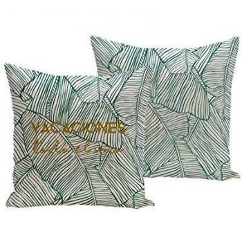 UO Funda de Cojín con Embalaje, Estampado Vacaciones, Algodón-Poliéster, Verde y Rosa, 45x45x2 cm