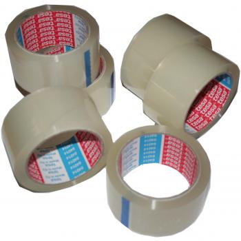 6 ROLLOS DE CINTA ADHESIVA TRANSPARENTE MARCA TESA PARA EMBALAJE; Dimensiones 66m x 50 mm.