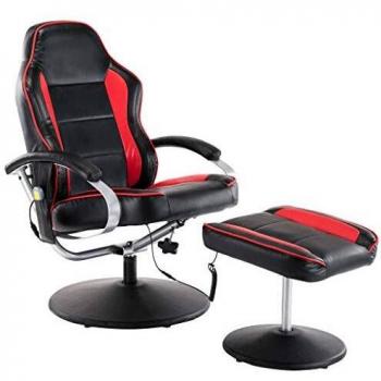 vidaXL Sillón masaje reclinable y reposapiés piel sintética negro rojo