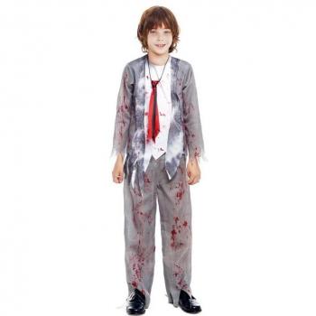 Disfraz de Zombie Colegial Gris para Niño Talla 10-12 Años - Halloween Infantil Fiestas Carnaval Teatro