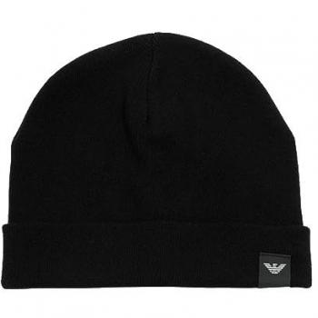 Emporio Armani Men's Navy Logo-Patch Beanie L and Black Plain Logo Beanie L
