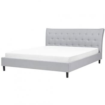 Cama Tapizada Gris Claro 180 x 200 cm con Somier y Cabecero Acolchado Estilo Moderno
