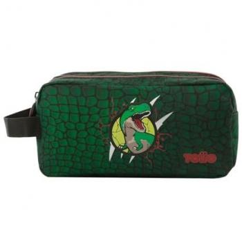 Estuche Escolar Compacto Rex Dino, Doble Compartimento, Asa Lateral, Color Verde - TOTTO