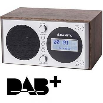 Radio Digital DAB WR-162 Majestic con Reloj Despertador, Pantalla LCD, FM/DAB/DAB+, Madera y Plata