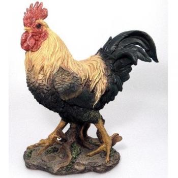 Gallo de Resina Realista 41 cm con Plumas Marrón y Bronce