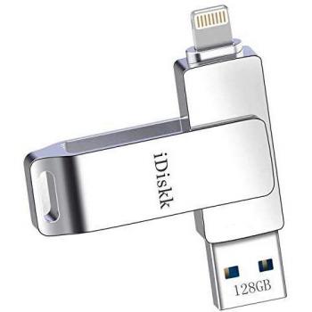 iDiskk MFi Certificado128GBLightning USB Stick para iPhone, Unidad de Memoria Flash USB para iPad, iPhone Storage Photo Stick Expansion para iOS Macbook y portátiles