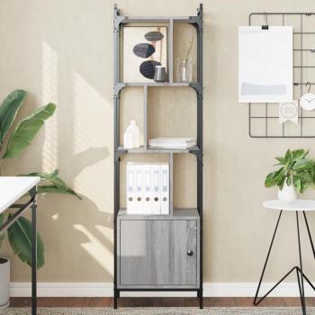 Estantería con puerta de madera 44,5x30x154,5 cm en colores Negro, Roble Sonoma y Roble ahumado - Mueble de Almacenaje para Oficina, Estudio y Dormitorio