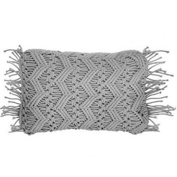 Cojín Decorativo de Algodón Gris 30 x 45 cm con Macramé y Borlas Kirikkale