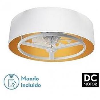 Ventilador DC Anuska 60W Blanco/Oro 8 Aspas 6 Velocidades con Control Remoto, Memoria, Regulación de Intensidad y Temporizador