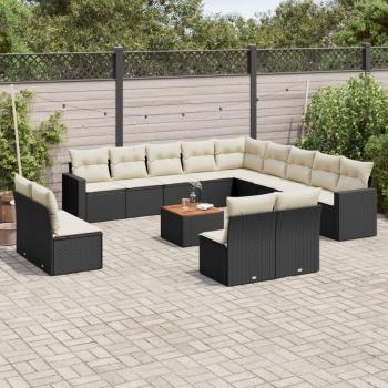 14-Piece Black Poly Rattan Garden Sofa Set with Cushions