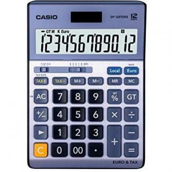 Casio DF-120TERII- Euro calculadora de escritorio, 12 dígitos, pantalla LC EXTRA BIG, Azul