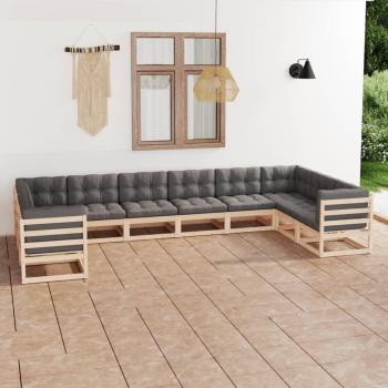 10-Piece Solid Pine Garden Lounge Set with Cushions