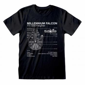 Camiseta unisex negra de Star Wars con diseño de Millenium Falcon Sketch, talla XL