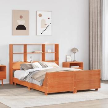 Cama sin colchón de madera maciza de pino marrón cera 140x190 cm