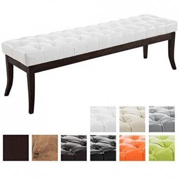 Banco con patas de madera y asiento en simil cuero blanco, taburete recibidor Ramses en madera oscura con acabado blanco de 150 cm