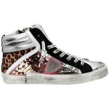 Philippe Model Elegant Gray Leather Sneakers with Sequin Details - EU36/US6