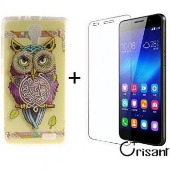 case cover para Lenovo A536,Crisant búho lindo Diseño Protección suave TPU Gel silicona Teléfono Celular Back funda Carcasa para Lenovo A536 + UN Vidrio Templado Protector de Pantalla Film