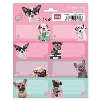 Etiquetas Escolares Adhesivas Erik Studio Pets Dogs, 15.8x20cm, Pack de 16 Unidades