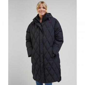 Chaqueta Puffer Long Verde Lee con diseño largo, material acolchado, color verde, cierre frontal completo, capucha ajustable y bolsillos laterales