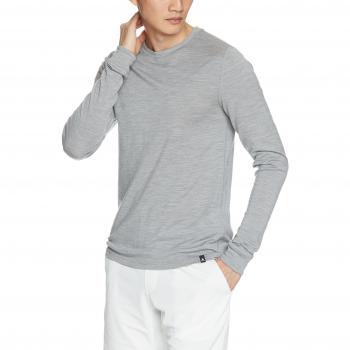 Odlo SUW Top Crew Neck L/S Natural 100% Merino cálido Unterhemd, Primavera/Verano, Hombre, Color Grey Melange - Black, tamaño Large