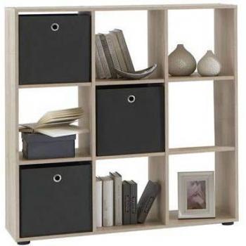 Estantería con 9 compartimentos color roble FMD, mueble de almacenaje para oficina, estudio y dormitorio, estilo antiguo, disponible en colores roble y blanco