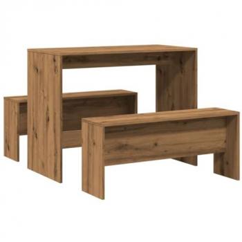 Juego de Mesa y Bancos de Comedor 3 Pzas Madera Ingeniería Roble Atisian