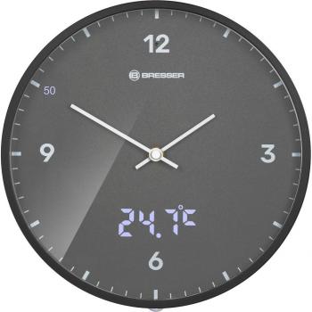 Reloj de pared Bresser MyTime LEDsec antracita, silencioso, con indicador de temperatura en pantalla LED, diámetro de 24 cm