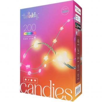 Twinkly Candies Smart LED Star String Lights - 200 RGB LEDs, Green Wire, 12m