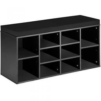 Zapatero con banco Tectake 103,5 x 48 x 30 cm - Mueble zapatero de madera versátil y muy estable, con baldas encajables ajustables y asiento acolchado, montaje rápido