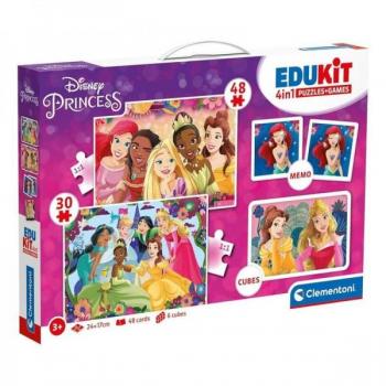 Edukit 4 en 1 Princesas Disney - Set de Juegos Educativos Infantil con Puzzles, Cubos y Memoria