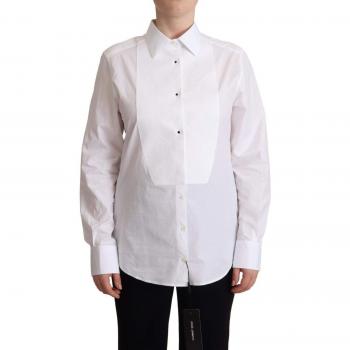 Dolce & Gabbana White Cotton Dress Collared Long Sleeves Shirt Top - IT44|L, Female, Formal Shirt, Size: M