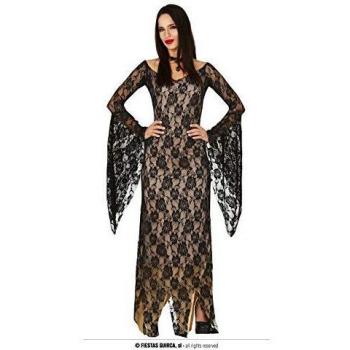 Disfraz de Dama Malvada Elegante con Encaje Rosa Talla L - Morticia de la Familia Addams para Halloween