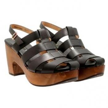Sandalias de piel Neosens para mujer con tacón S3271 en color negro y acabado restaurado