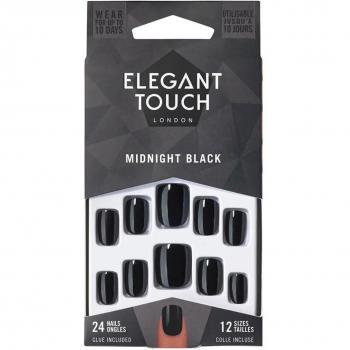Elegant Touch Midnight Black Squoval False Nails with Glue - 24 Count