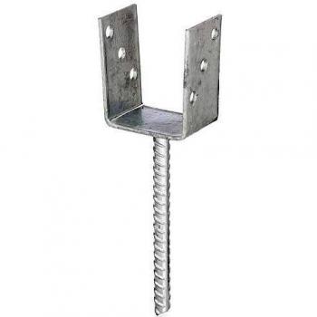 Base de Poste en U con Anclaje de Hormigón, Acero Galvanizado, 81 mm de Ancho, Longitud del Anclaje 200 mm