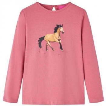 Camiseta Infantil de Manga Larga Estampado de Caballo Jersey Rosa Envejecido 140