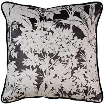 Cojín Terciopelo Negro y Blanco de Hojas 45 x 45 cm con Relleno