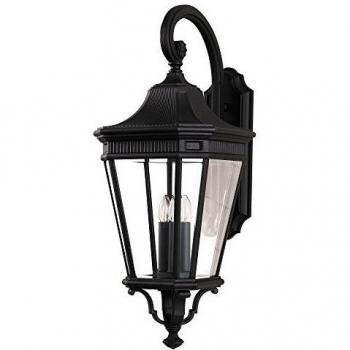 Aplique exterior Cotswold Lane negro grande IP44, altura 76,2 cm, 3 luces E14