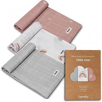 Set de 3 Muselinas de Bambú Rainbow Lionelo - 70x70 cm, Antibacterianas e Hipoalergénicas