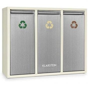 Cubo de Basura Reciclaje Klarstein Ordnungshüter 3 Compartimentos 45L (3 x 15L) Crema Beige
